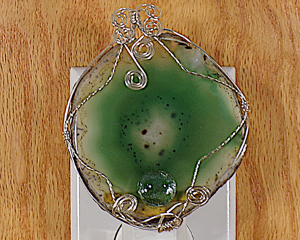 silver wire-wrapped Green Agate Night Light